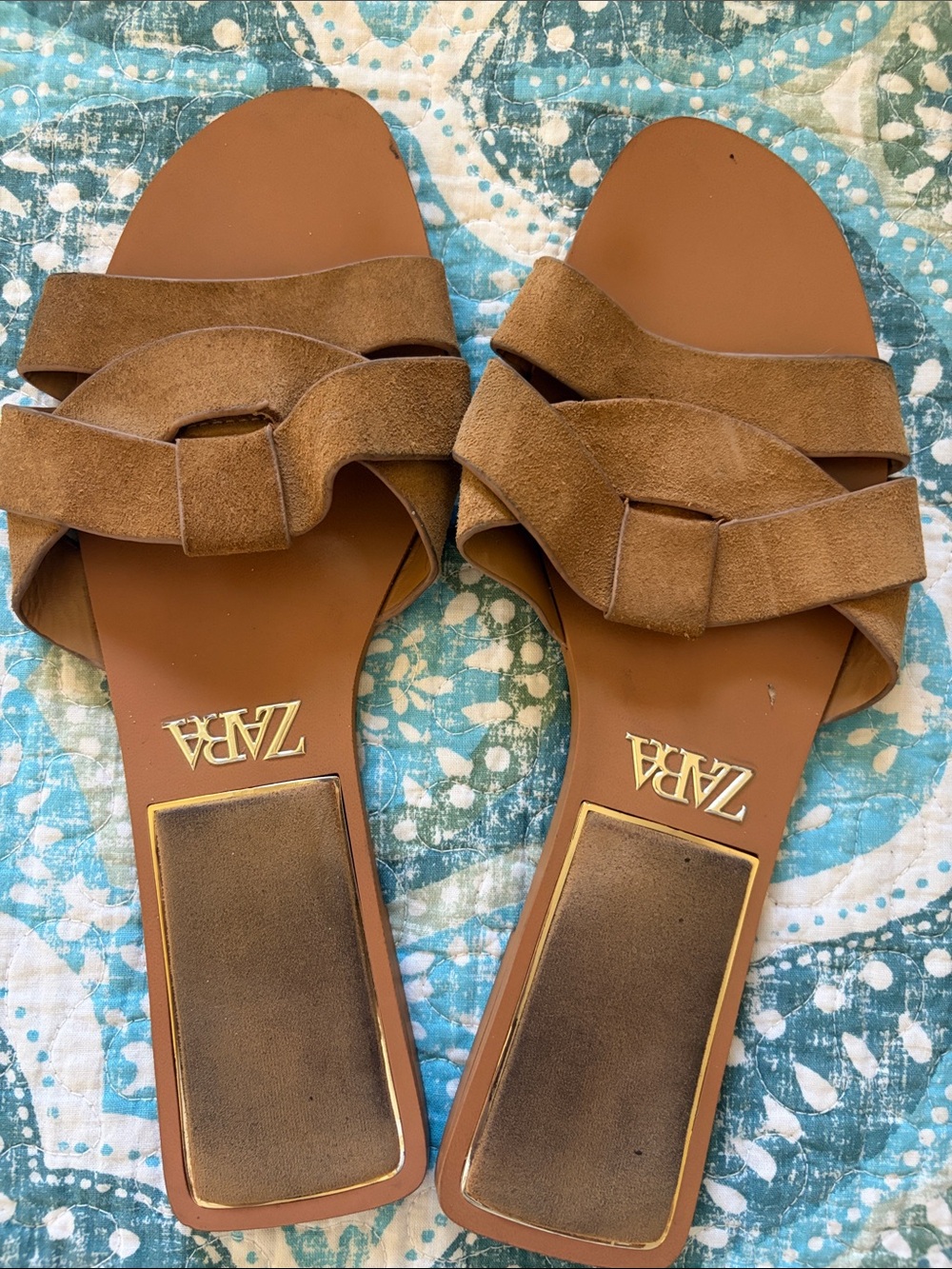 Zara Brown Suede Knot Slide Sandals EU size 39